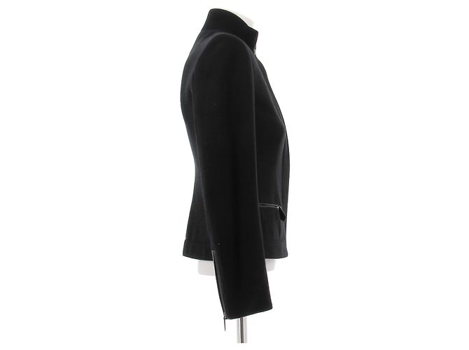 Hermès black wool jacket with leather details - view 3