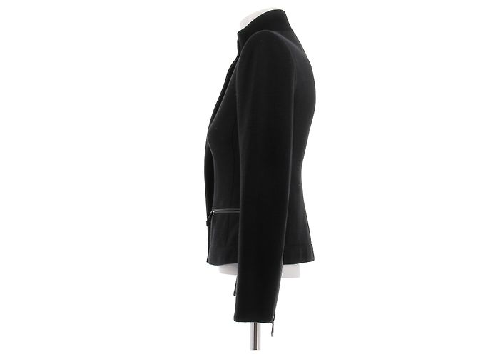 Hermès black wool jacket with leather details - view 4
