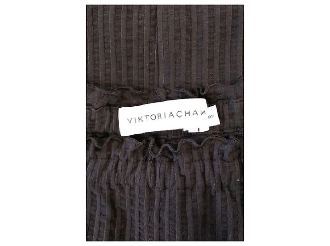 Autre Marque Falda larga negra acanalada de algodón VIKTORIACHAN con volantes Negro - vista 5