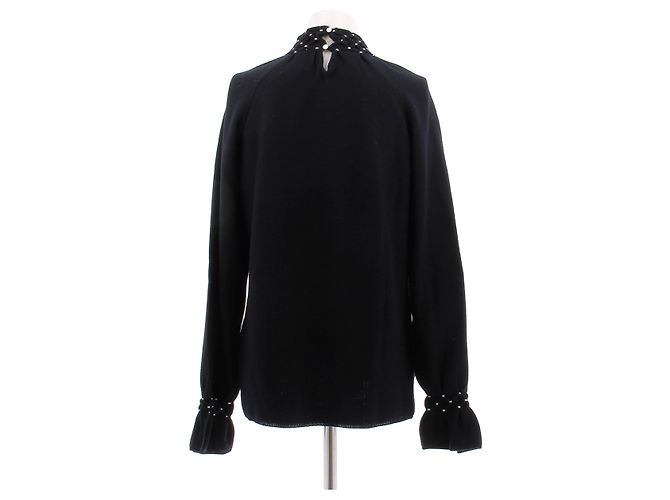 Autre Marque Marineblauer Rollkragenpullover mit weißen Punkten - Ansicht 2