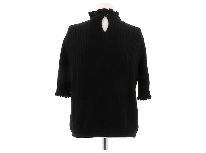 Autre Marque Schwarzer Rollkragenpullover mit Dreiviertelärmeln - Ansicht 2