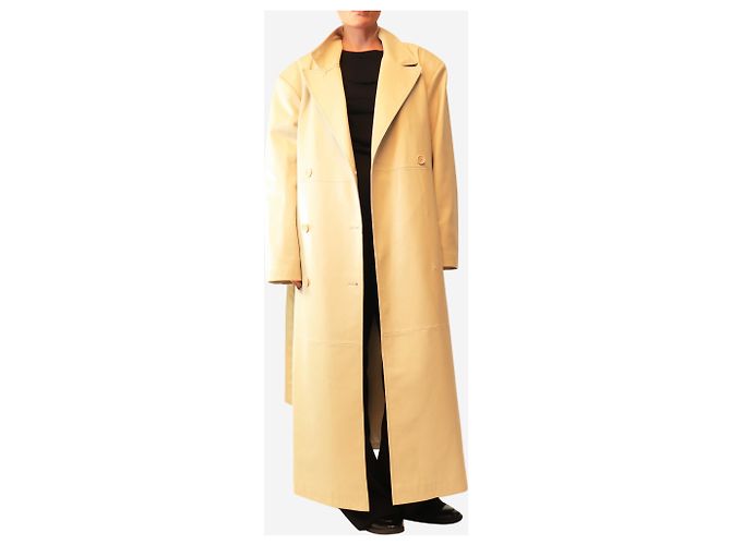 Autre Marque Trenchcoat aus Kunstleder in Creme - Größe M - Ansicht 3
