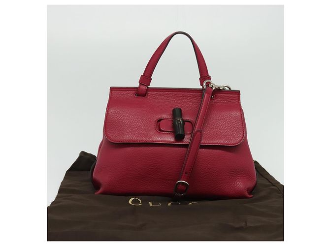GUCCI Bamboo Daily Hand Bag Leather 2way Red Silver 370831 - vista 12