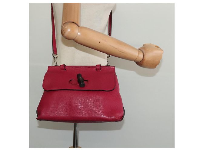 GUCCI Bamboo Daily Hand Bag Leather 2way Red Silver 370831 - vista 23