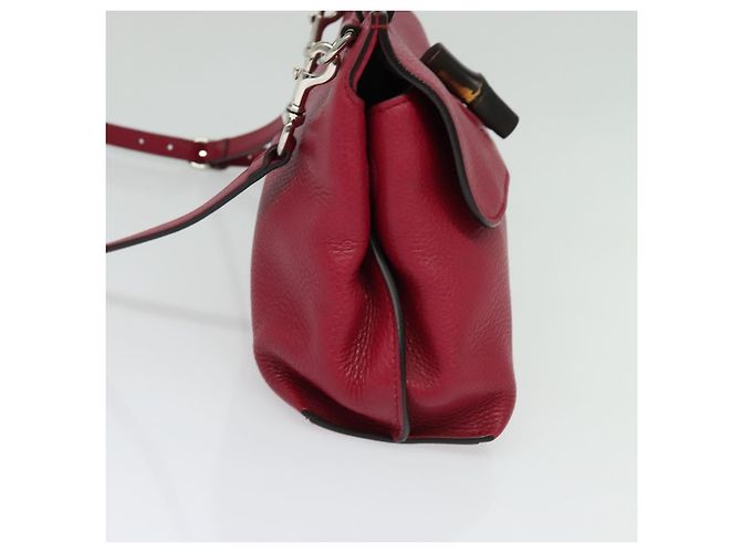 GUCCI Bamboo Daily Hand Bag Leather 2way Red Silver 370831 - vista 4
