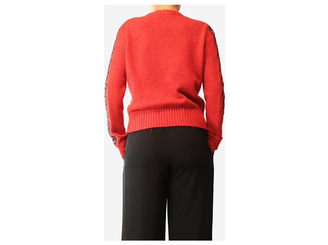 Chanel Jersey de punto rojo con lentejuelas CC - size UK 14 - vista 2