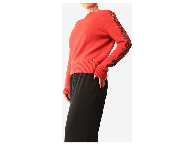 Chanel Jersey de punto rojo con lentejuelas CC - size UK 14 - vista 3