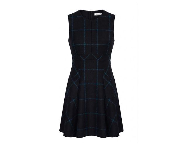 Pre-otoño de Dior 2015 Vestido de lana a cuadros Azul marino - vista 3