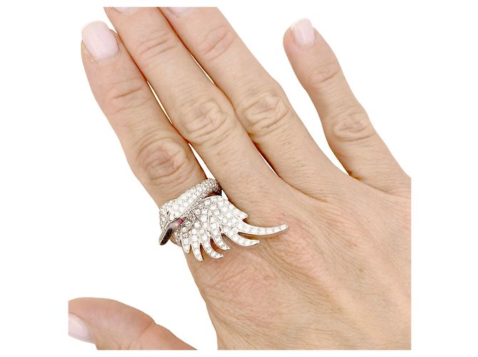 Boucheron Ring, "Sammlungs Tiere: "Cypris, der Schwan", Weißgold, Diamanten, Rubine. - Ansicht 5