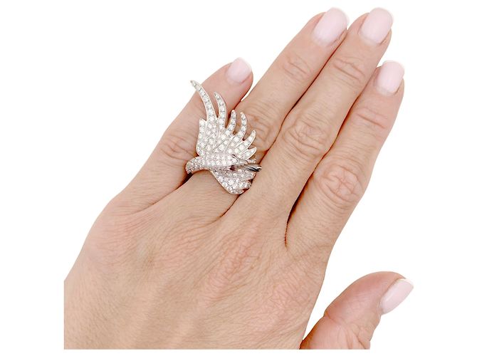 Boucheron Ring, "Sammlungs Tiere: "Cypris, der Schwan", Weißgold, Diamanten, Rubine. - Ansicht 6