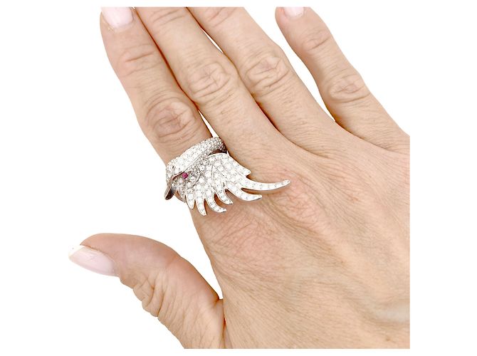 Boucheron Ring, "Sammlungs Tiere: "Cypris, der Schwan", Weißgold, Diamanten, Rubine. - Ansicht 7