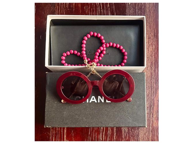 Runde Sonnenbrille Chanel burgunder- Himbeere rot 5489 3N - Ansicht 3