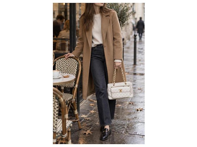 Borsa Chanel Classic Flap in pelle bianca - vista 2