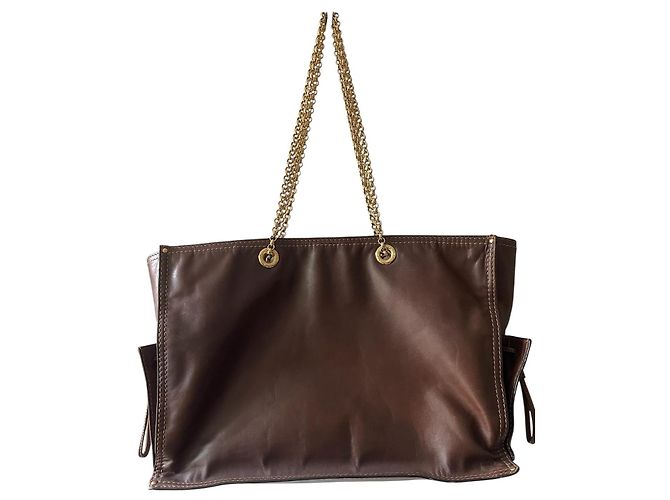 Loewe Borsa Tote in Pelle Marrone con Catena - vista 2