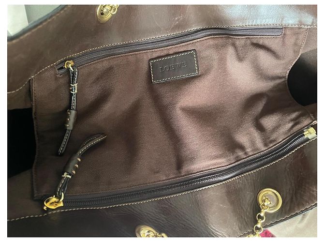 Loewe Borsa Tote in Pelle Marrone con Catena - vista 3