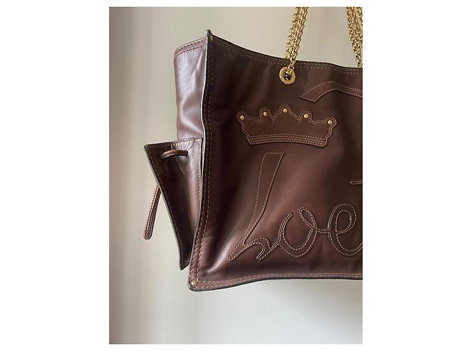 Loewe Borsa Tote in Pelle Marrone con Catena - vista 6