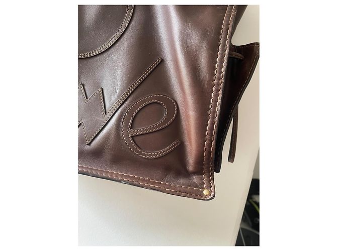 Loewe Borsa Tote in Pelle Marrone con Catena - vista 7