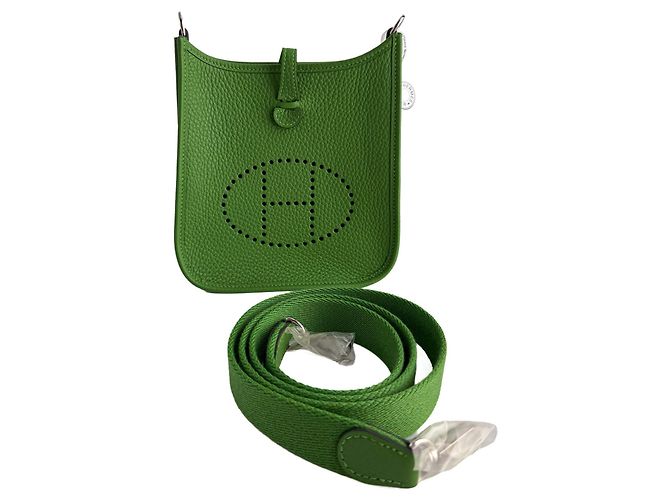 Hermès Evelyne 16 TPM Pelle Taurillon Clemence Amazone Hobo Crossbody Vert Yucca - vista 8