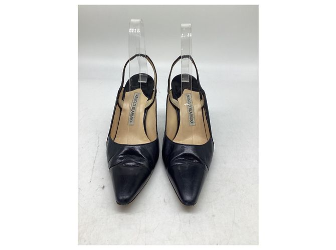 Décolleté Slingback Manolo Blahnik in pelle nera - vista 12