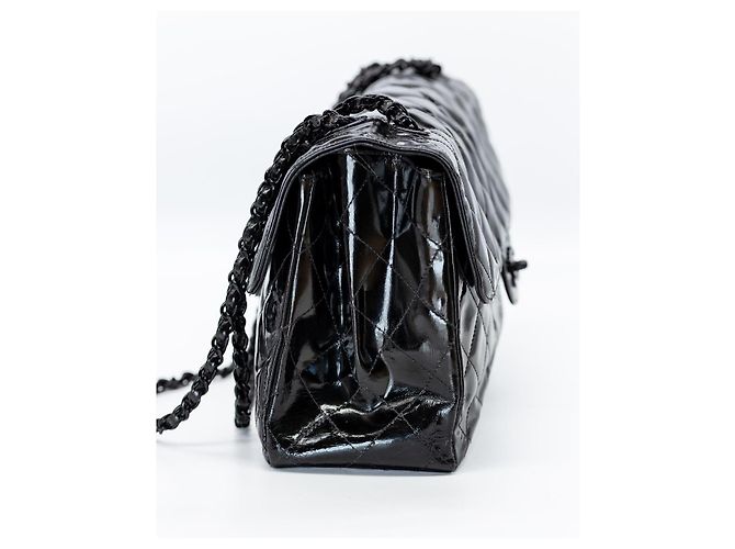 CHANEL Vintage Double/Two Face Maxi 30 – Pelle verniciata nera – Hardware annerito – All Black - vista 6