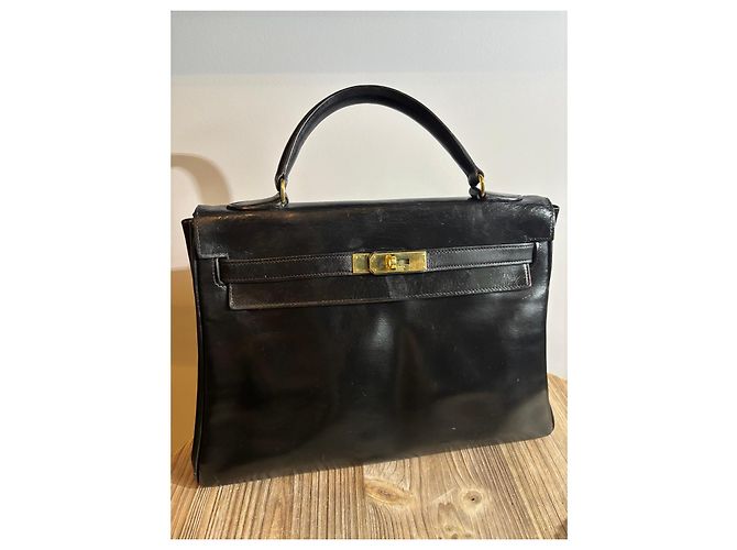Borsa Hermès Kelly in pelle box nera retourné - vista 11