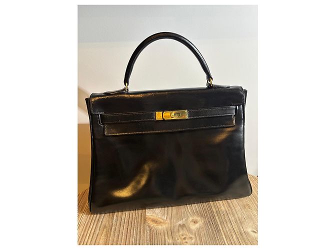 Borsa Hermès Kelly in pelle box nera retourné - vista 12