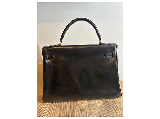 Borsa Hermès Kelly in pelle box nera retourné - vista 13