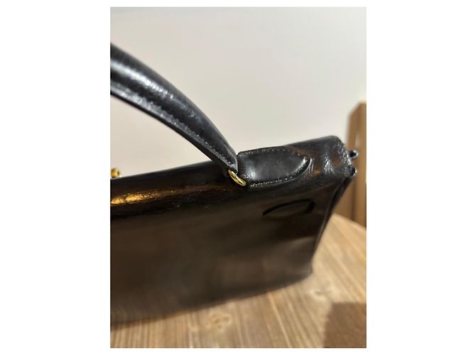 Borsa Hermès Kelly in pelle box nera retourné - vista 14
