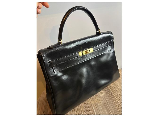 Borsa Hermès Kelly in pelle box nera retourné - vista 16