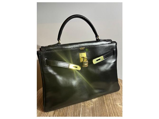 Borsa Hermès Kelly in pelle box nera retourné - vista 18