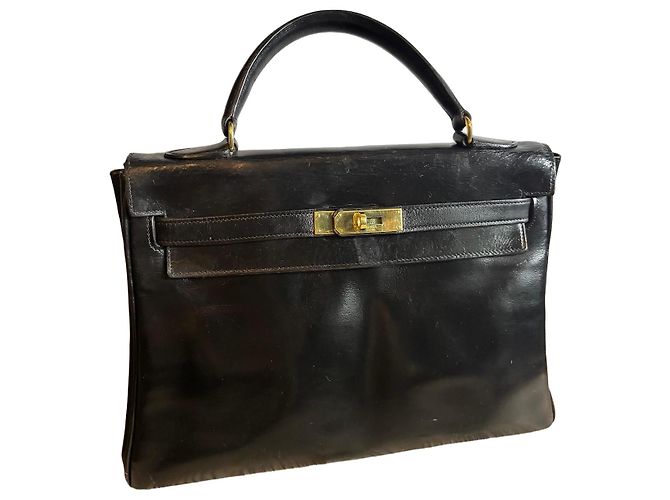 Borsa Hermès Kelly in pelle box nera retourné - vista 2