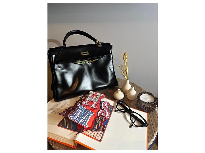 Borsa Hermès Kelly in pelle box nera retourné - vista 4