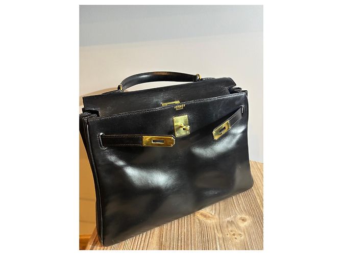 Borsa Hermès Kelly in pelle box nera retourné - vista 5