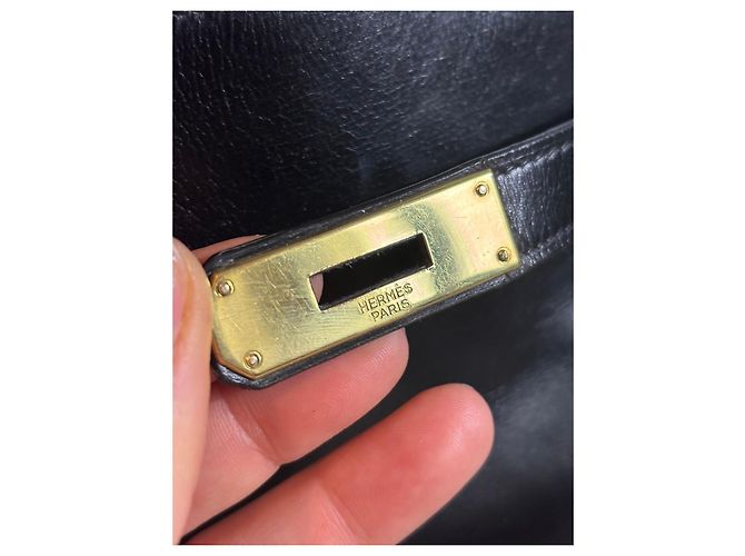Borsa Hermès Kelly in pelle box nera retourné - vista 7