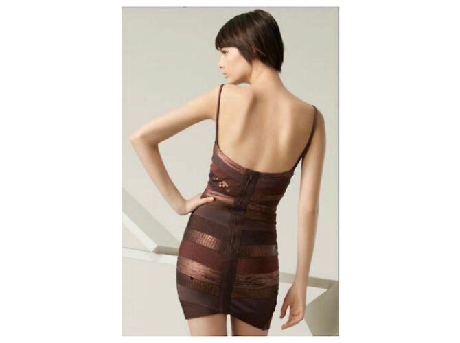 Vestido Bandage Herve Leger Marrón Metalizado - vista 4