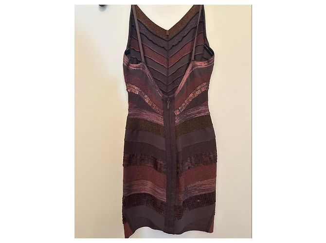 Vestido Bandage Herve Leger Marrón Metalizado - vista 5