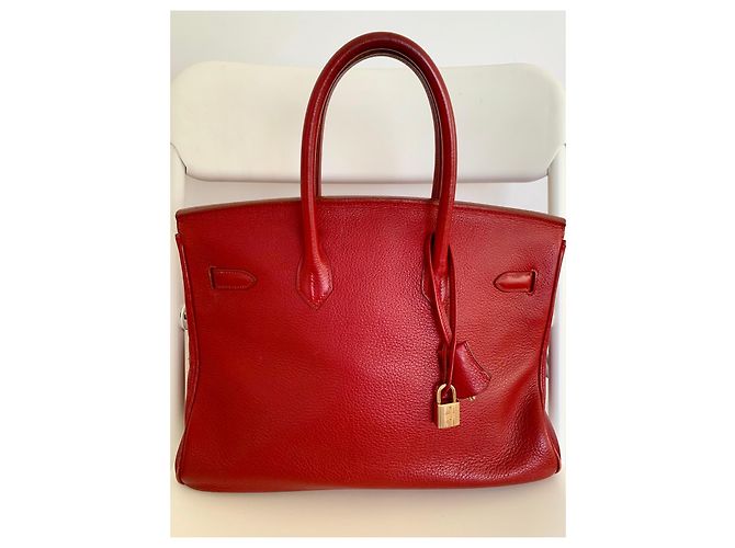 Hermès Birkin 35 Bolso de cuero rojo - vista 6