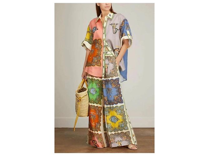 Autre Marque Alemáis Set Camicia e Pantaloni in Lino Stampato Tropicana - vista 2