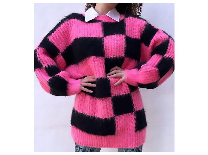 MSGM Pink and Black Checkered Mohair Blend Sweater Dress - view 3