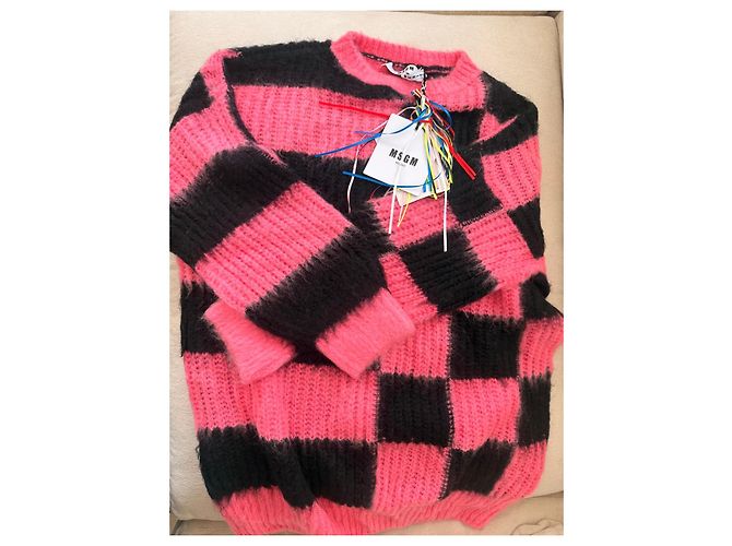 MSGM Pink and Black Checkered Mohair Blend Sweater Dress - view 4