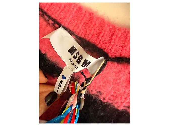 MSGM Pink and Black Checkered Mohair Blend Sweater Dress - view 5