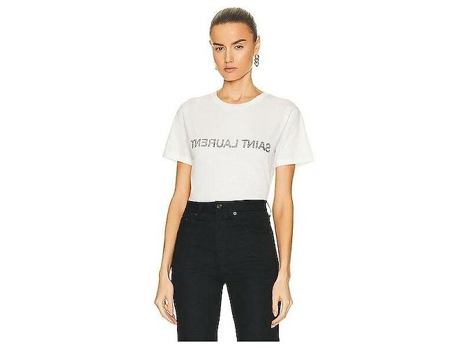 Autre Marque T-shirt Saint Laurent Bianca in Cotone - vista 2