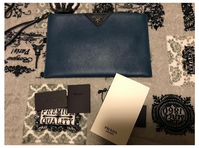 Prada blue leather pochette - view 3