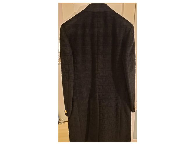 Versace Cappotto in pelle scamosciata nera con bottoni dorati - vista 5