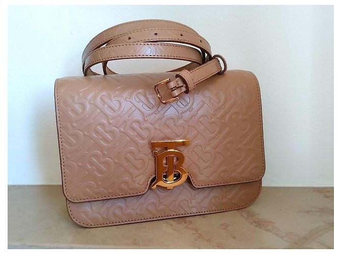 Kleine Burberry TB Schultertasche aus hellkamelfarbenem Leder mit Monogramm - Ansicht 2