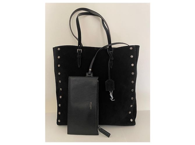 Autre Marque Borsa Saint Laurent Shopper in camoscio nero con borchie - vista 2
