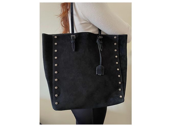 Autre Marque Borsa Saint Laurent Shopper in camoscio nero con borchie - vista 3