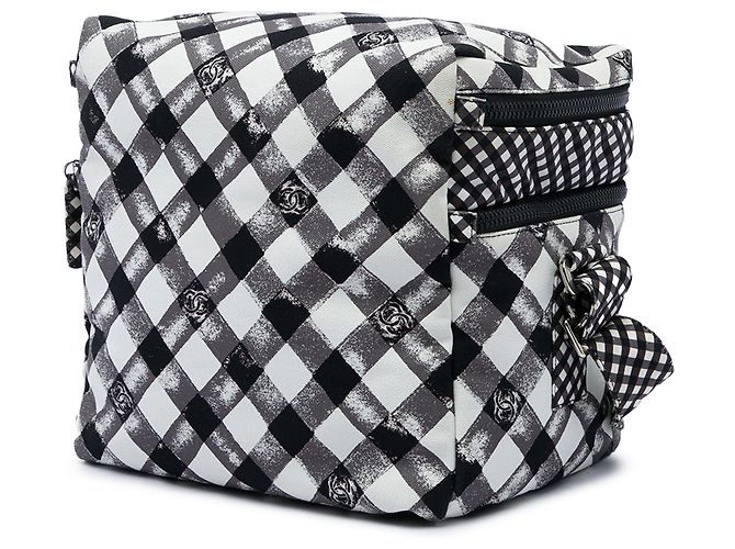 Chanel Lunch Box Schultertasche aus schwarzem CC Canvas Gingham - Ansicht 2