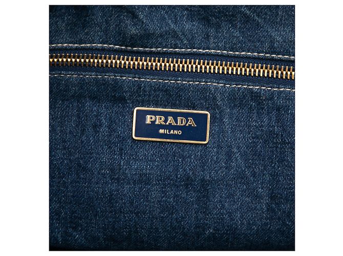 Tote Prada Blue Large Denim Canapa Logo Azul - vista 5