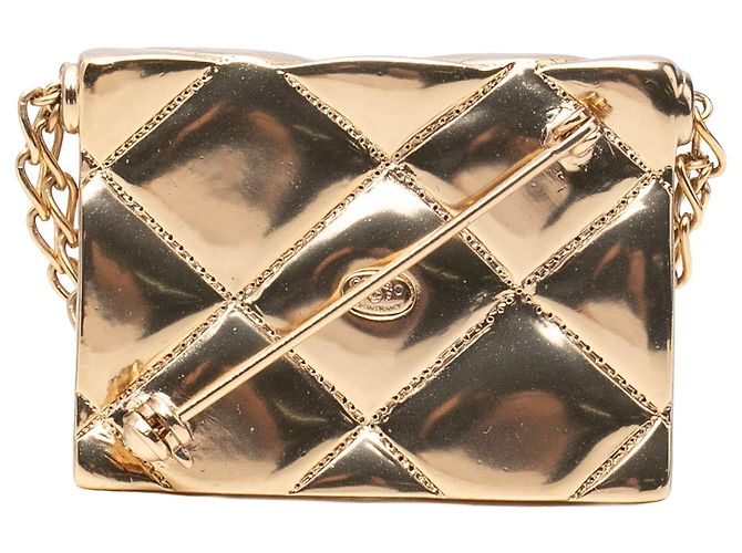 Spilla Chanel Gold CC placcata oro trapuntata Classic Flap - vista 2